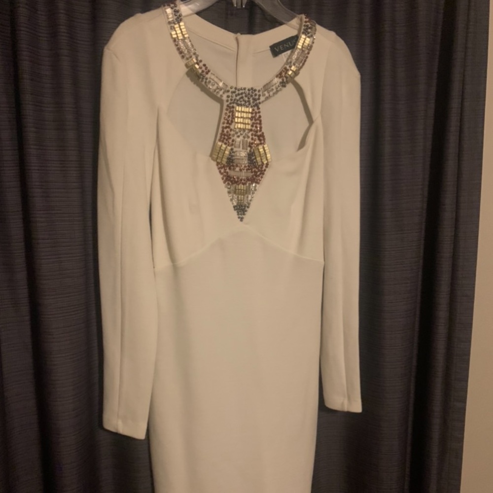 Fashion Nova Off-White Beaded Cocktail Dress